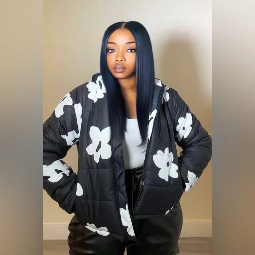 Jackets & Coats | Black And White Flower Print Puffer Jacket With